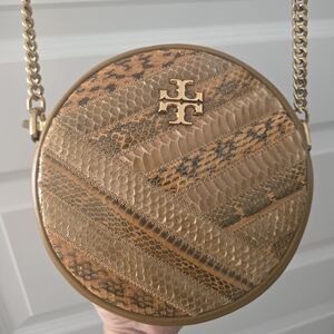 Tory Burch Tan Snake Print Circle Bag